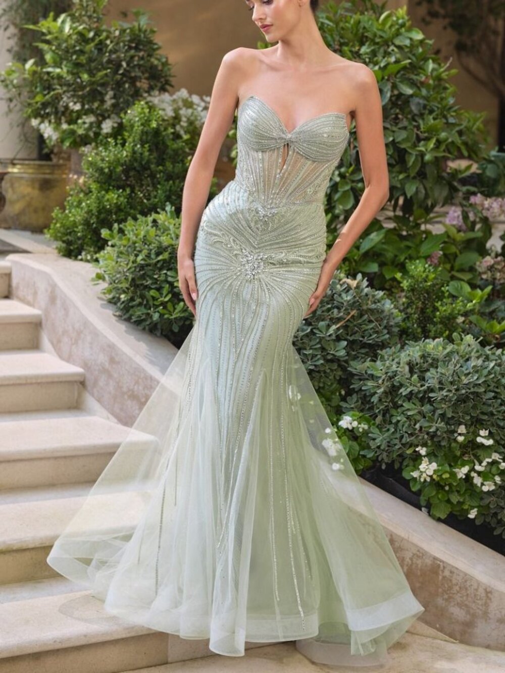 MERMAID FORMAL DRESS. SILVER/NUDE OR SAGE GREEN PROM PARTY GALA WEDDING GUEST